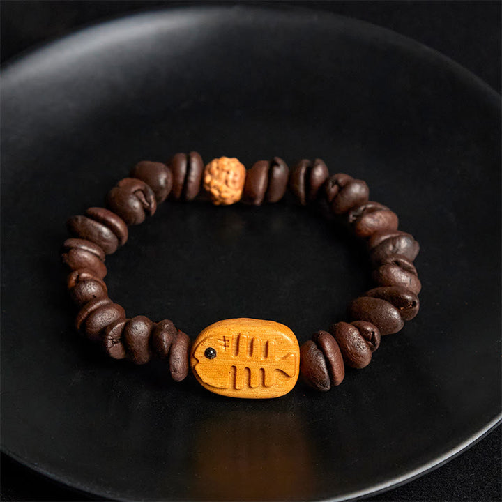Buddha Stones Handmade Fishbone Real Coffee Beans Wenge Wood Bracelet - image 4