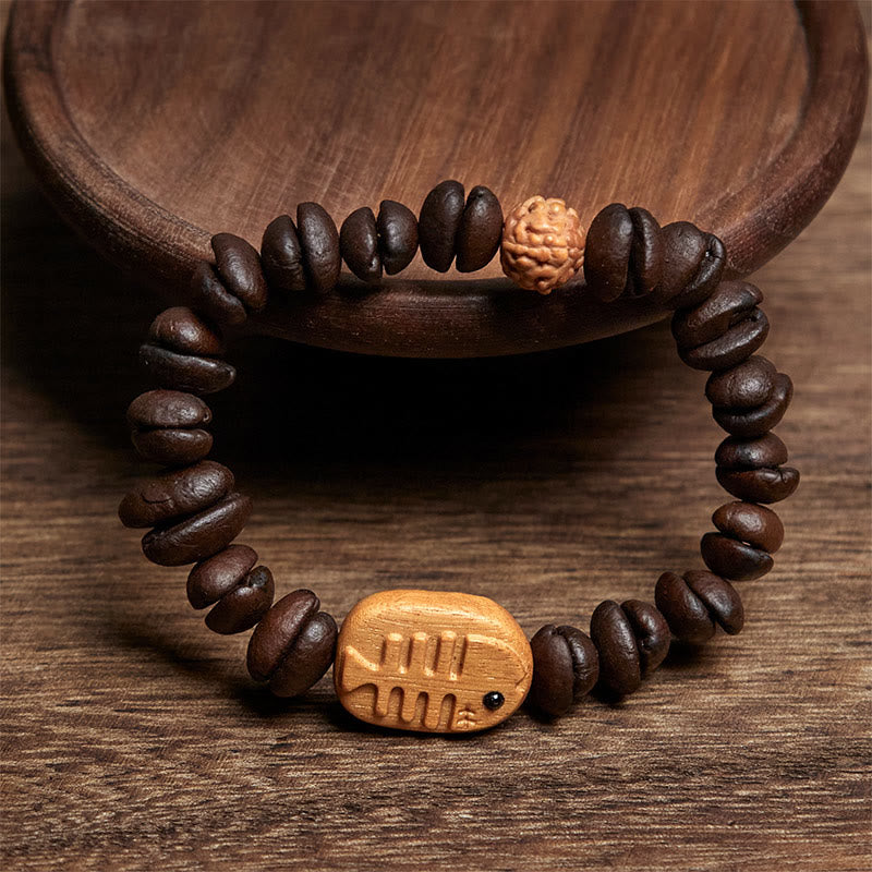 Buddha Stones Handmade Fishbone Real Coffee Beans Wenge Wood Bracelet - image 2