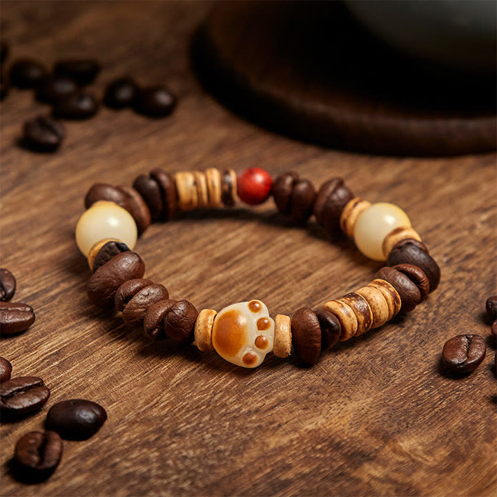 Buddha Stones Handmade Cat's Paw Coffee Beans Bodhi Seed Bracelet - image 3