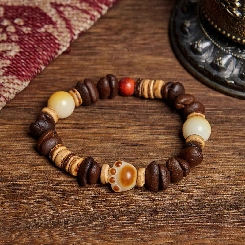 Buddha Stones Handmade Cat's Paw Coffee Beans Bodhi Seed Bracelet - Coffee Bean(Wrist Circumference: 16cm) - image 1