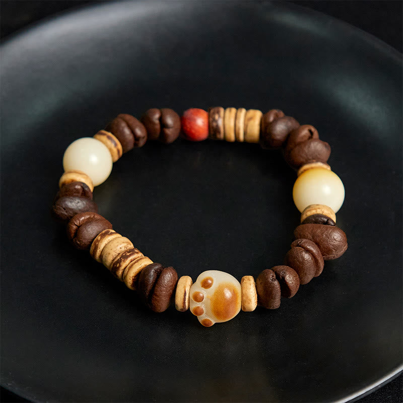 Buddha Stones Handmade Cat's Paw Coffee Beans Bodhi Seed Bracelet - image 4