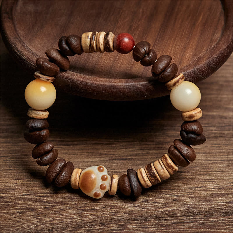 Buddha Stones Handmade Cat's Paw Coffee Beans Bodhi Seed Bracelet - image 2