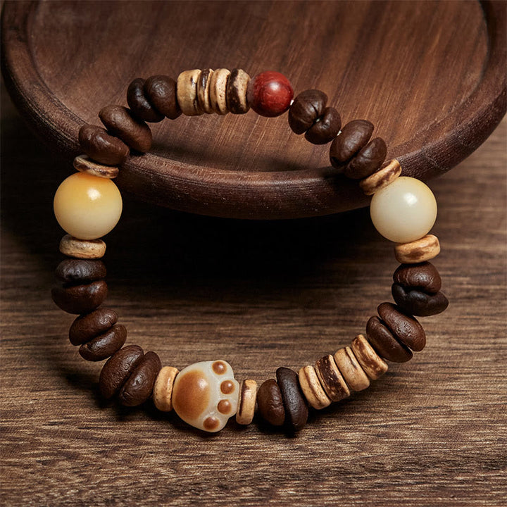 Buddha Stones Handmade Cat's Paw Coffee Beans Bodhi Seed Bracelet - image 2