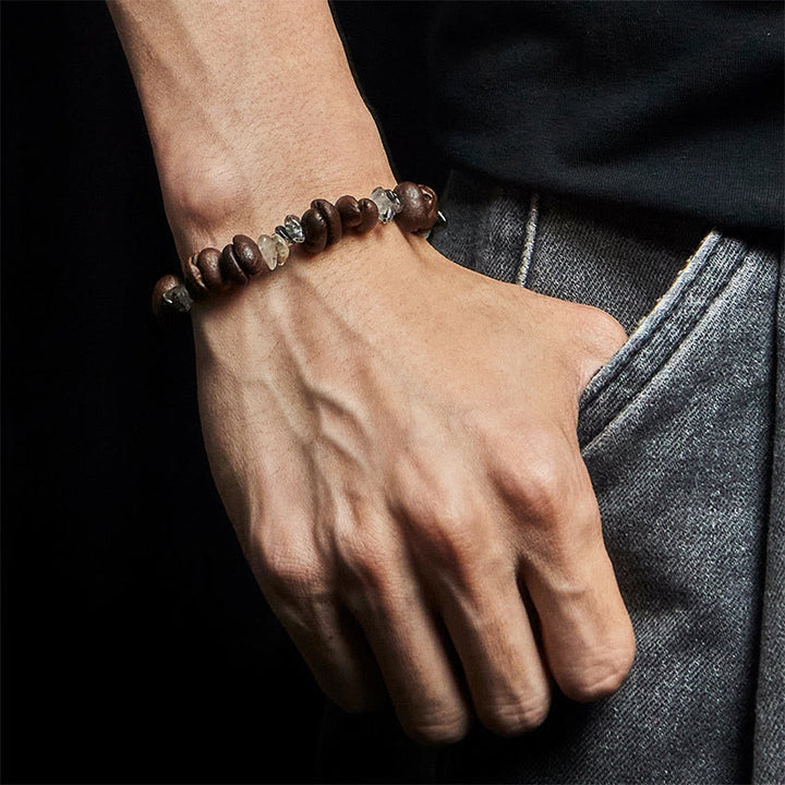 Buddha Stones Natural Coffee Beans Black Obsidian Rutilated Quartz Strength Bracelet - image 11