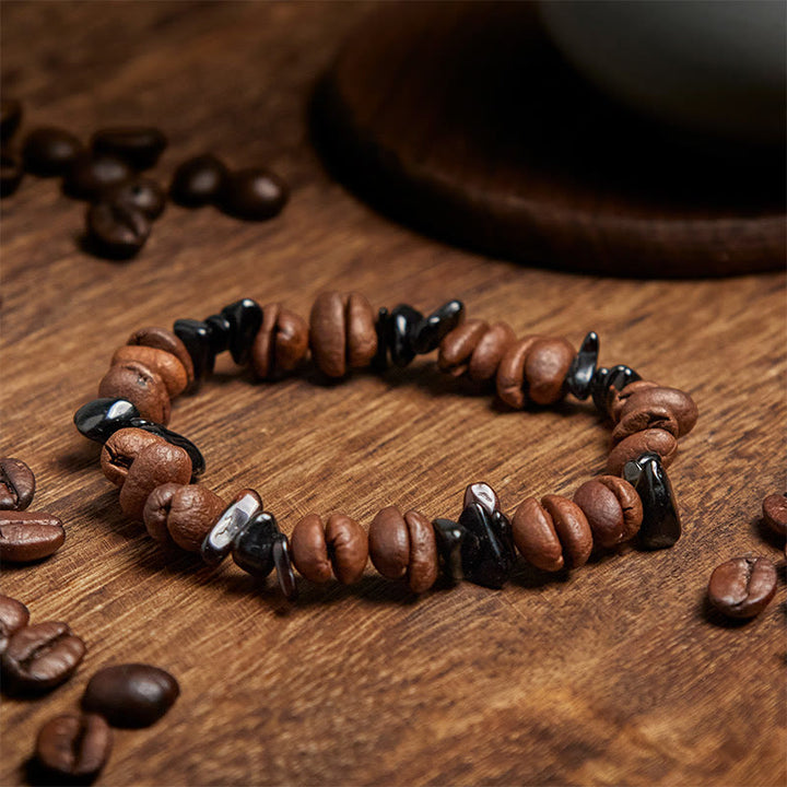 Buddha Stones Natural Coffee Beans Black Obsidian Rutilated Quartz Strength Bracelet - image 3