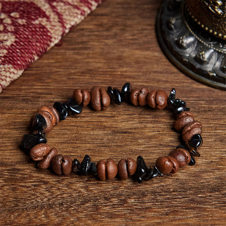 Buddha Stones Natural Coffee Beans Black Obsidian Rutilated Quartz Strength Bracelet - Black Obsidian(Wrist Circumference: 17.5cm) - image 1