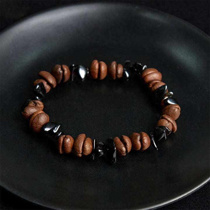 Buddha Stones Natural Coffee Beans Black Obsidian Rutilated Quartz Strength Bracelet - image 4