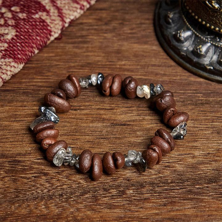 Buddha Stones Natural Coffee Beans Black Obsidian Rutilated Quartz Strength Bracelet - Rutilated Quartz(Wrist Circumference: 17.5cm) - image 7