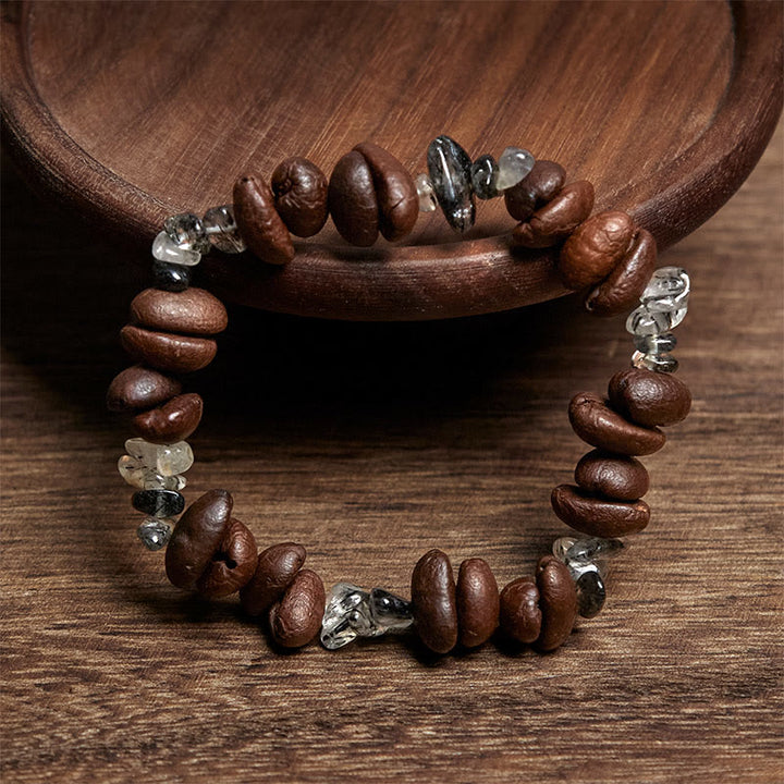 Buddha Stones Natural Coffee Beans Black Obsidian Rutilated Quartz Strength Bracelet - image 8