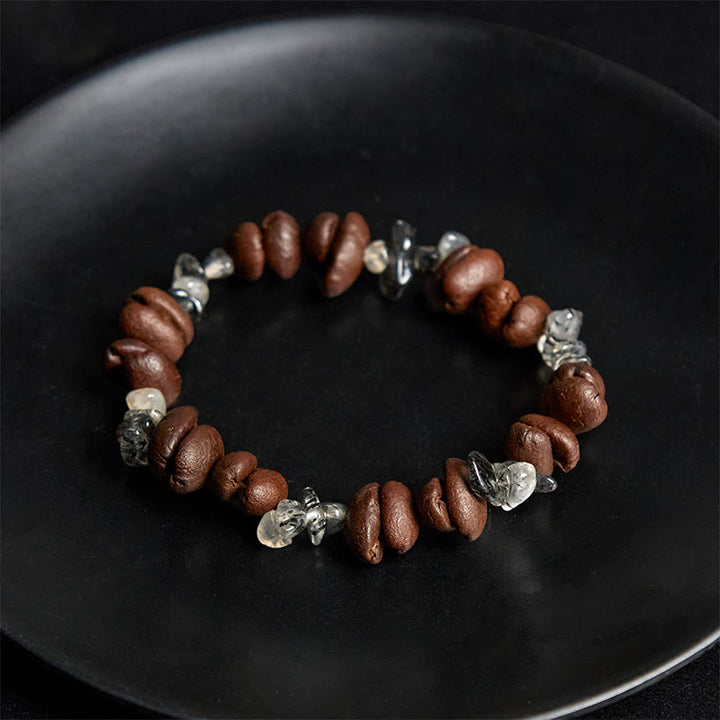 Buddha Stones Natural Coffee Beans Black Obsidian Rutilated Quartz Strength Bracelet - image 10