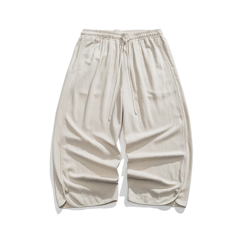 Buddha Stones Casual Loose Frog-Button Plain Men's Cotton Linen 7-8 Length Pants With Pockets - image 1