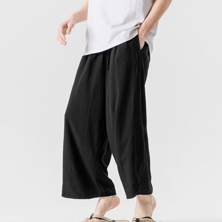 Buddha Stones Casual Loose Frog-Button Plain Men's Cotton Linen 7-8 Length Pants With Pockets - image 19