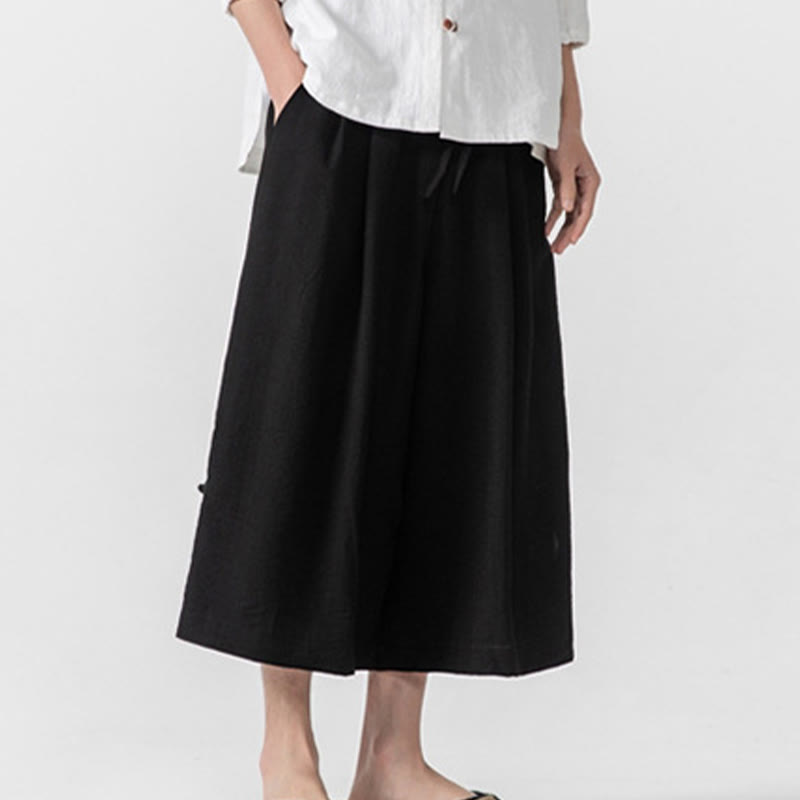 Buddha Stones Casual Loose Frog-Button Plain Men's Cotton 7-8 Length Wide Leg Pants With Pockets - image 16