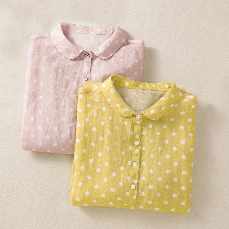 Buddha Stones Spring Polka Dot Button Stand Collar Polyester Midi Dress With Pockets - image 21