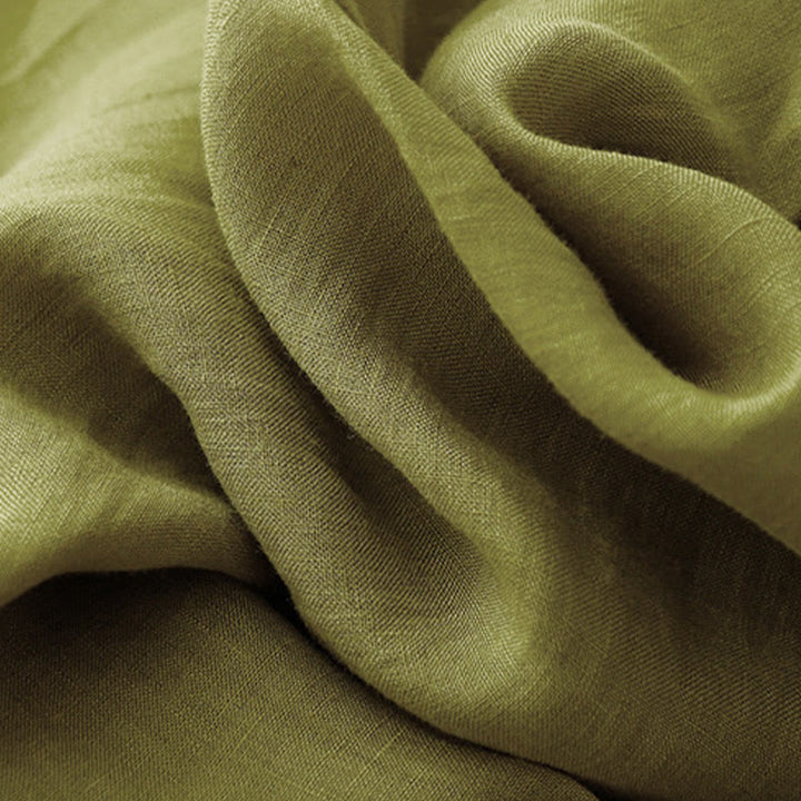 Buddha Stones Spring Plain Crew Neck Lace-up Half Sleeve Cotton Linen Midi Dress - image 3