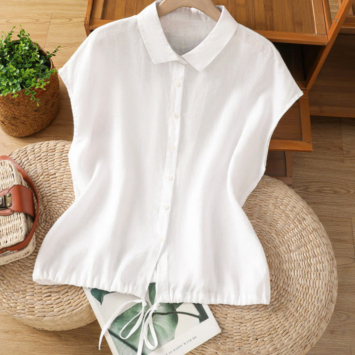 Buddha Stones Summer Plain Color Button Short Sleeve Women's Cotton Shirt - White - US14，UK/AU18，EU46 (2XL) - image 8