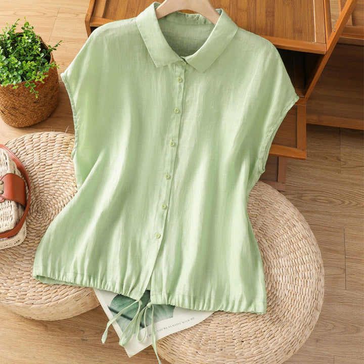 Buddha Stones Summer Plain Color Button Short Sleeve Women's Cotton Shirt - LightGreen - US14，UK/AU18，EU46 (2XL) - image 16