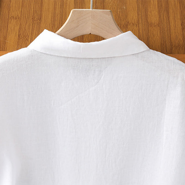 Buddha Stones Summer Plain Color Button Short Sleeve Women's Cotton Shirt - image 11