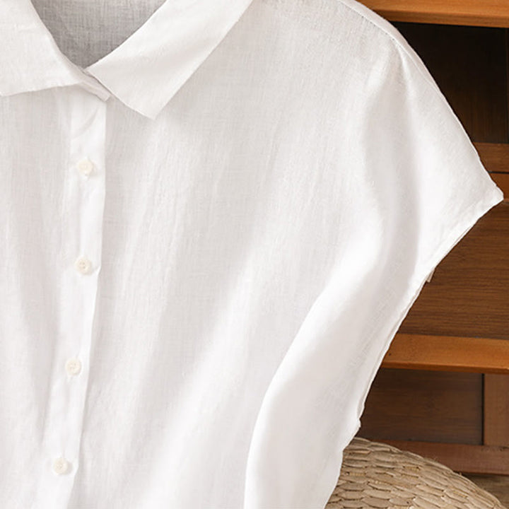 Buddha Stones Summer Plain Color Button Short Sleeve Women's Cotton Shirt - image 12