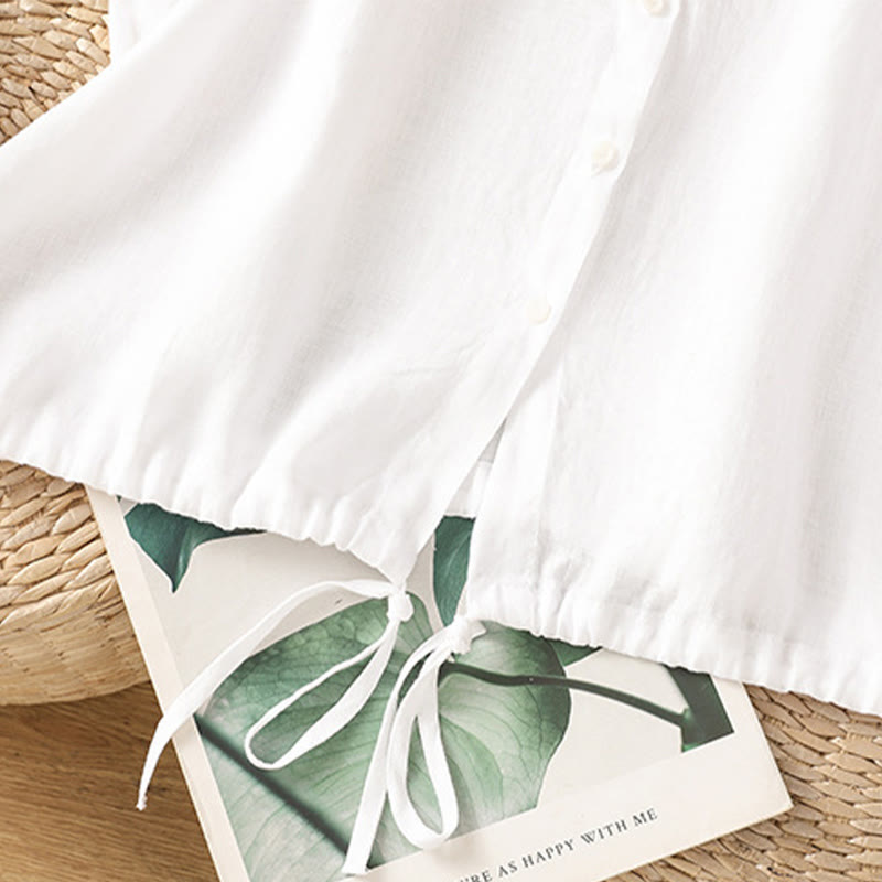 Buddha Stones Summer Plain Color Button Short Sleeve Women's Cotton Shirt - image 13