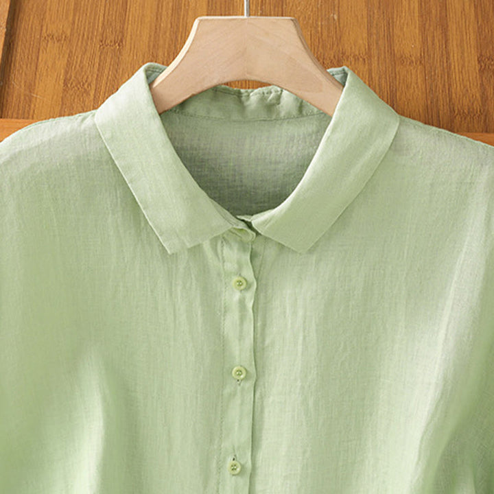 Buddha Stones Summer Plain Color Button Short Sleeve Women's Shirt - image 17