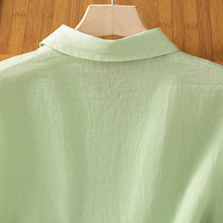 Buddha Stones Summer Plain Color Button Short Sleeve Women's Cotton Shirt - image 19