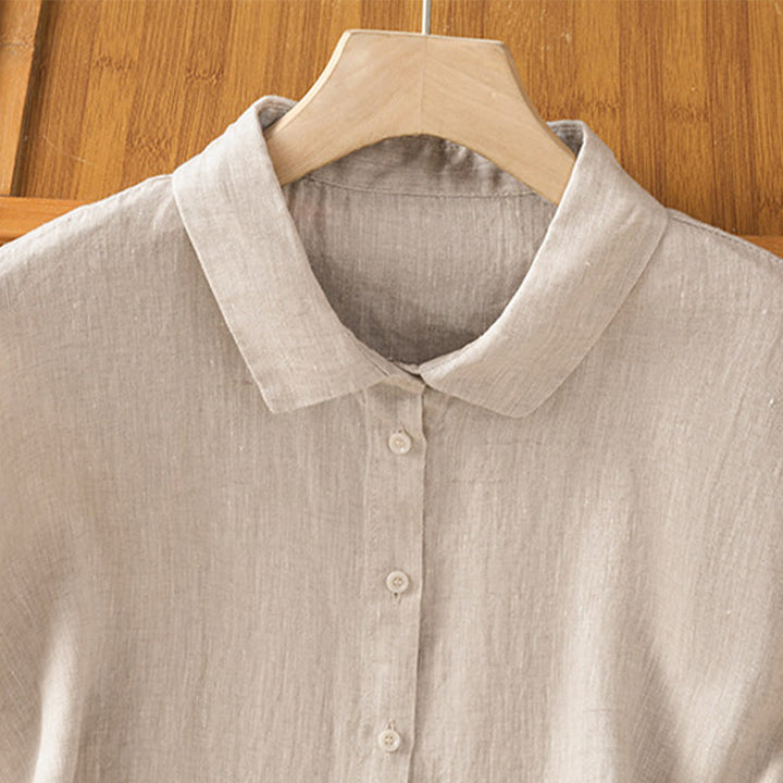 Buddha Stones Summer Plain Color Button Short Sleeve Women's Cotton Shirt - image 25