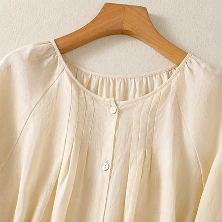 Buddha Stones Plain Button Crew Neck Three Quarter Sleeve Women's Cotton Shirt - image 17