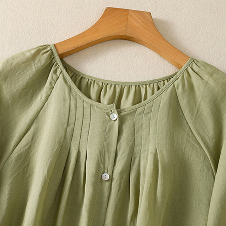 Buddha Stones Plain Button Crew Neck Three Quarter Sleeve Women's Cotton Shirt - image 6