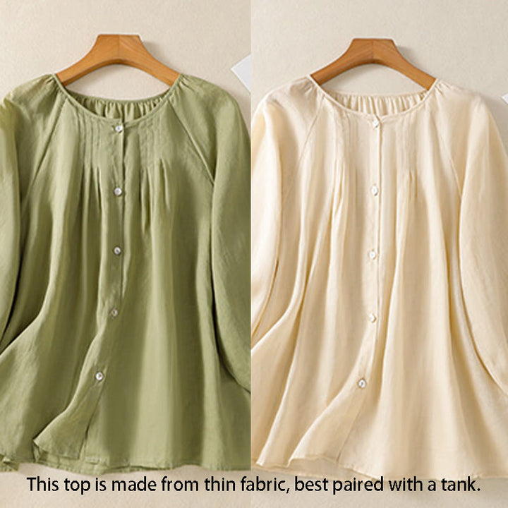 Buddha Stones Plain Button Crew Neck Three Quarter Sleeve Women's Cotton Shirt - image 24