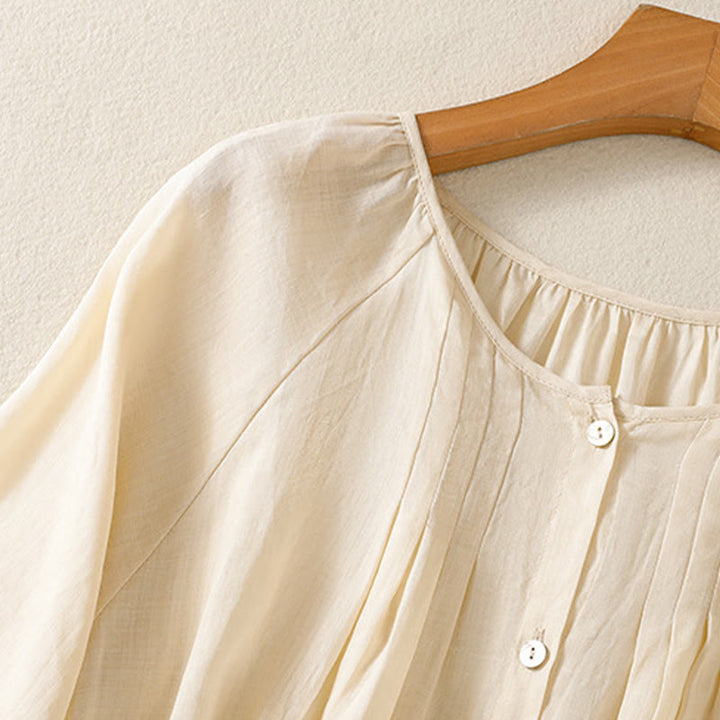 Buddha Stones Plain Button Crew Neck Three Quarter Sleeve Women's Cotton Shirt - image 14