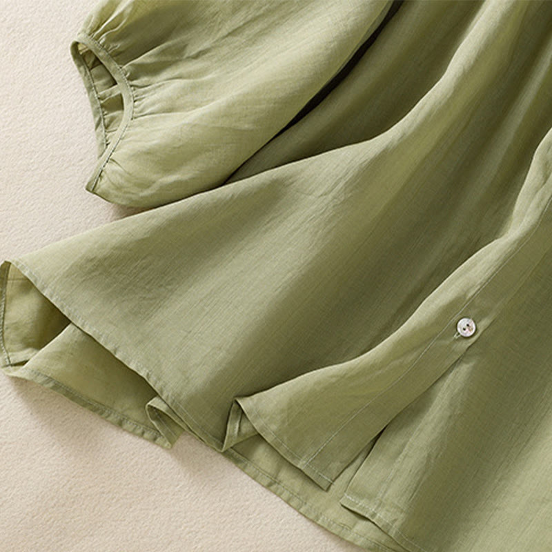 Buddha Stones Plain Button Crew Neck Three Quarter Sleeve Women's Cotton Shirt - image 9