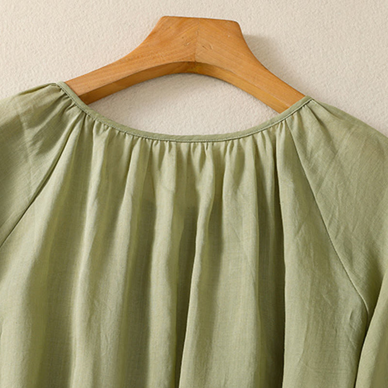 Buddha Stones Plain Button Crew Neck Three Quarter Sleeve Women's Cotton Shirt - image 7