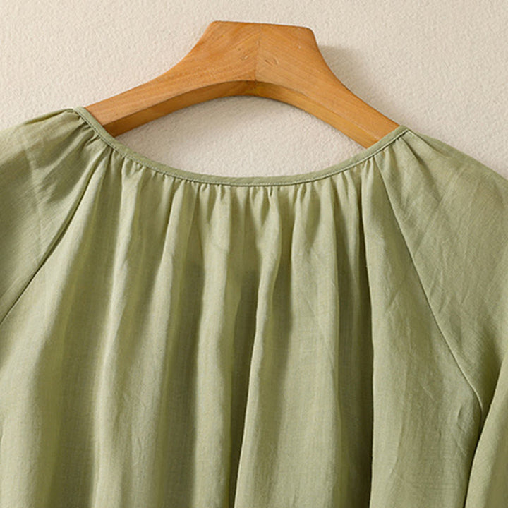 Buddha Stones Plain Button Crew Neck Three Quarter Sleeve Women's Cotton Shirt - image 7