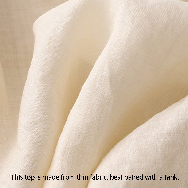 Buddha Stones Line Embroidery Button Crew Neck Half Sleeve Women's Cotton Shirt - image 11