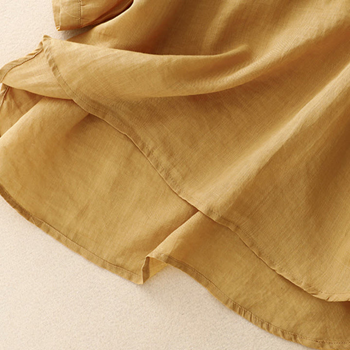 Buddha Stones Line Embroidery Button Crew Neck Half Sleeve Women's Cotton Shirt - image 23