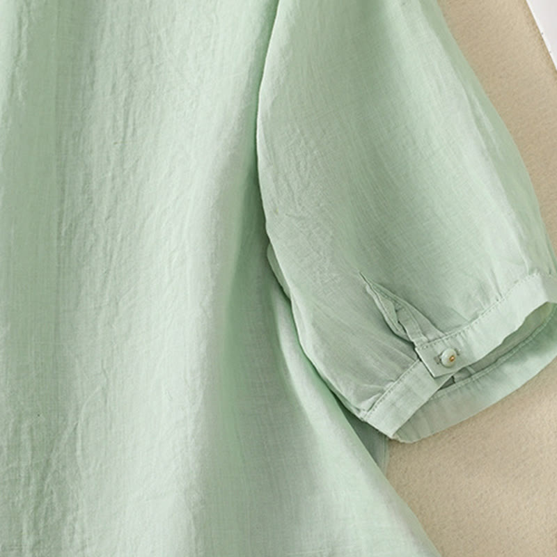 Buddha Stones Rose Floral Embroidery Button Half Sleeve Women's Cotton Shirt - image 9