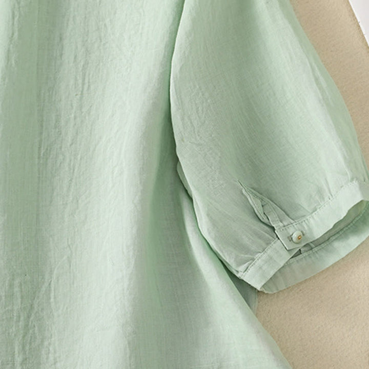 Buddha Stones Rose Floral Embroidery Button Half Sleeve Women's Cotton Shirt - image 9