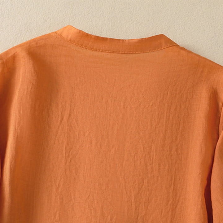 Buddha Stones Rose Floral Embroidery Button Half Sleeve Women's Cotton Shirt - image 28