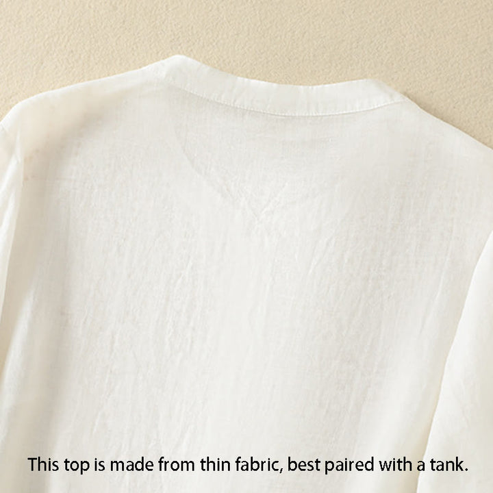 Buddha Stones Rose Floral Embroidery Button Half Sleeve Women's Cotton Shirt - image 36