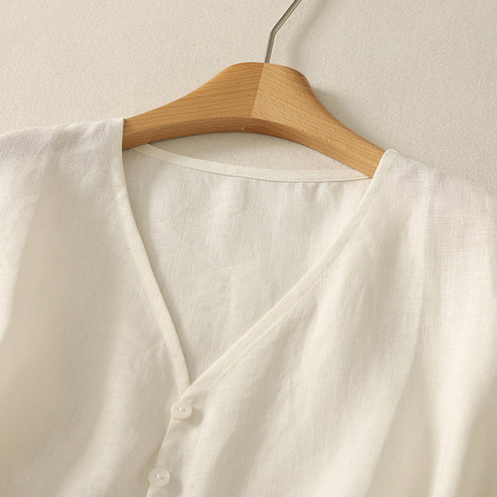 Buddha Stones Retro V-Neck Button Design Women's Cotton Sleeveless Vest - image 10