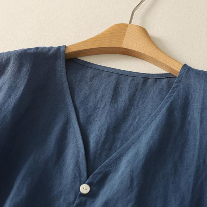 Buddha Stones Retro V-Neck Button Design Women's Cotton Sleeveless Vest - image 2