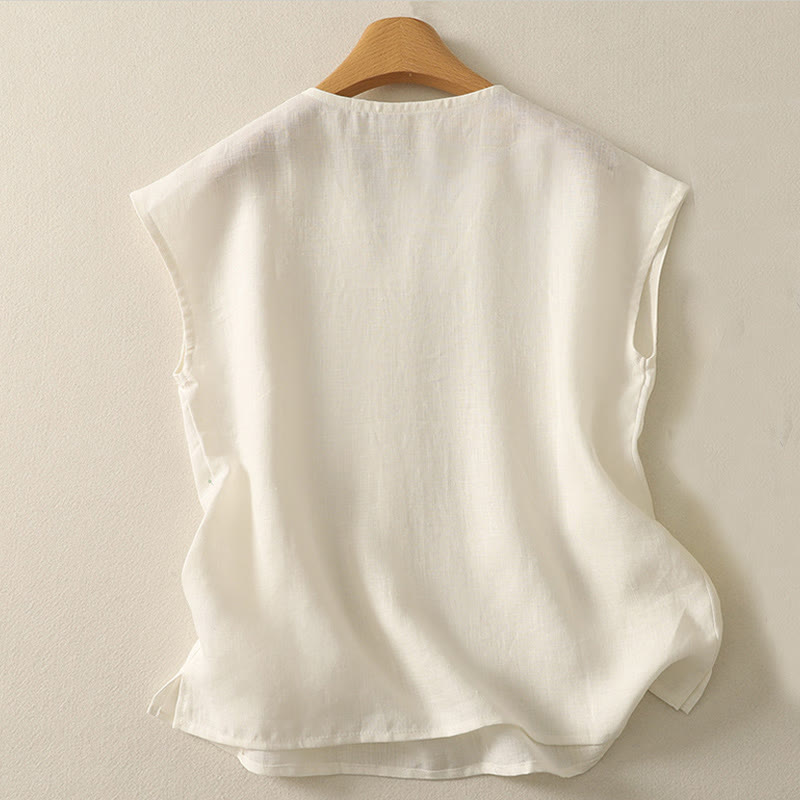 Buddha Stones Retro V-Neck Button Design Women's Cotton Sleeveless Vest - image 7