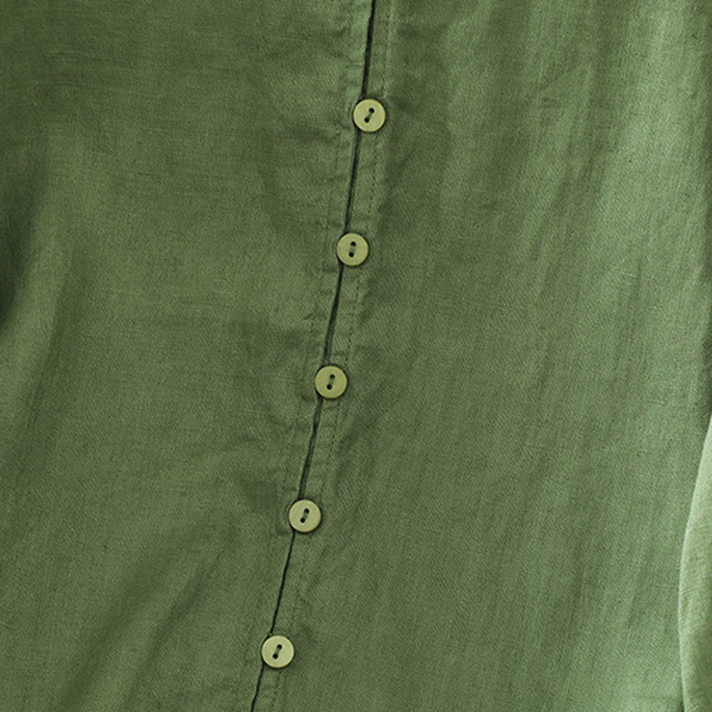 Buddha Stones Solid Buttons V-Neck Half Sleeve Women's Shirt - image 18