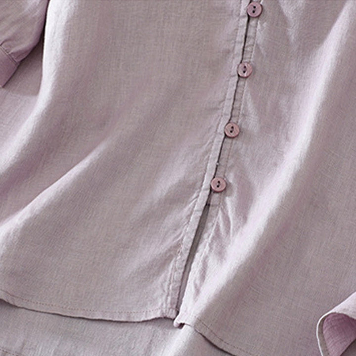 Buddha Stones Solid Buttons V-Neck Half Sleeve Women's Shirt - image 29