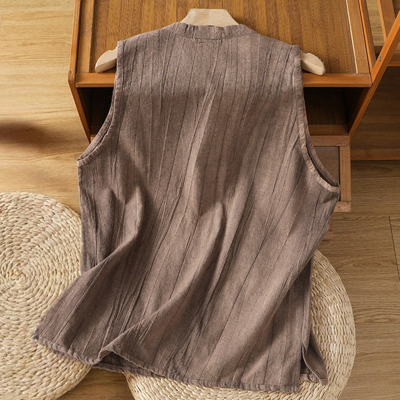 Buddha Stones Retro Frog-Button Design Women's Cotton Sleeveless Vest - image 11