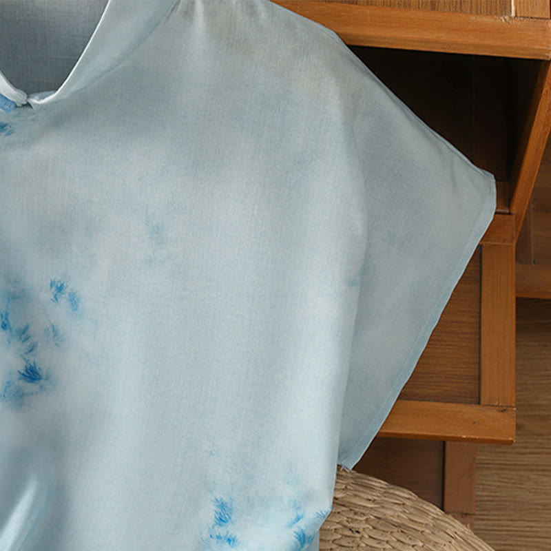 Buddha Stones Light Blue Frog-Button Sleeveless Women's Shirt - image 7