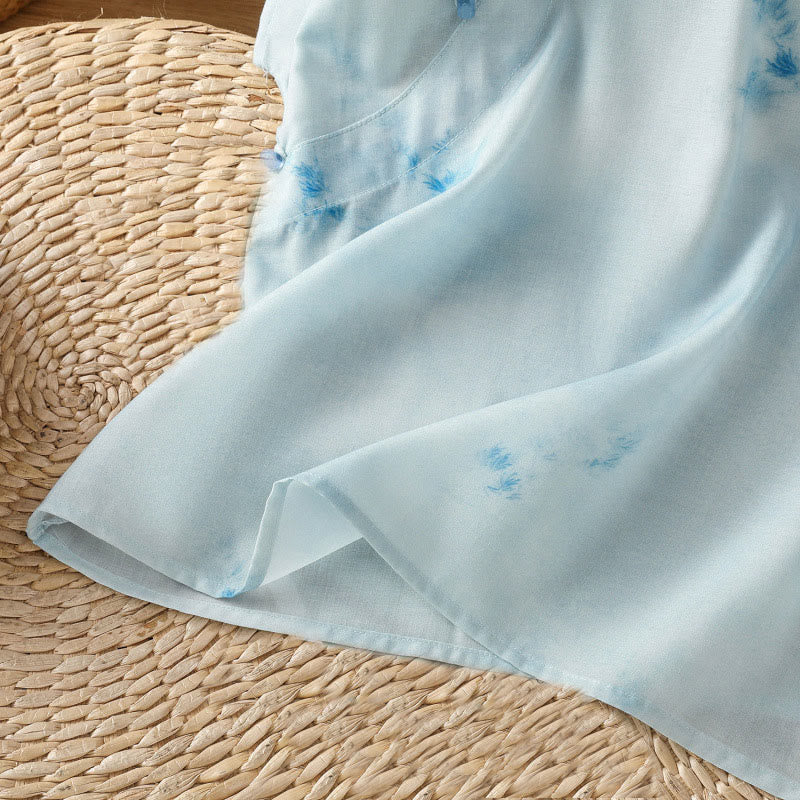 Buddha Stones Light Blue Frog-Button Sleeveless Women's Shirt - image 10