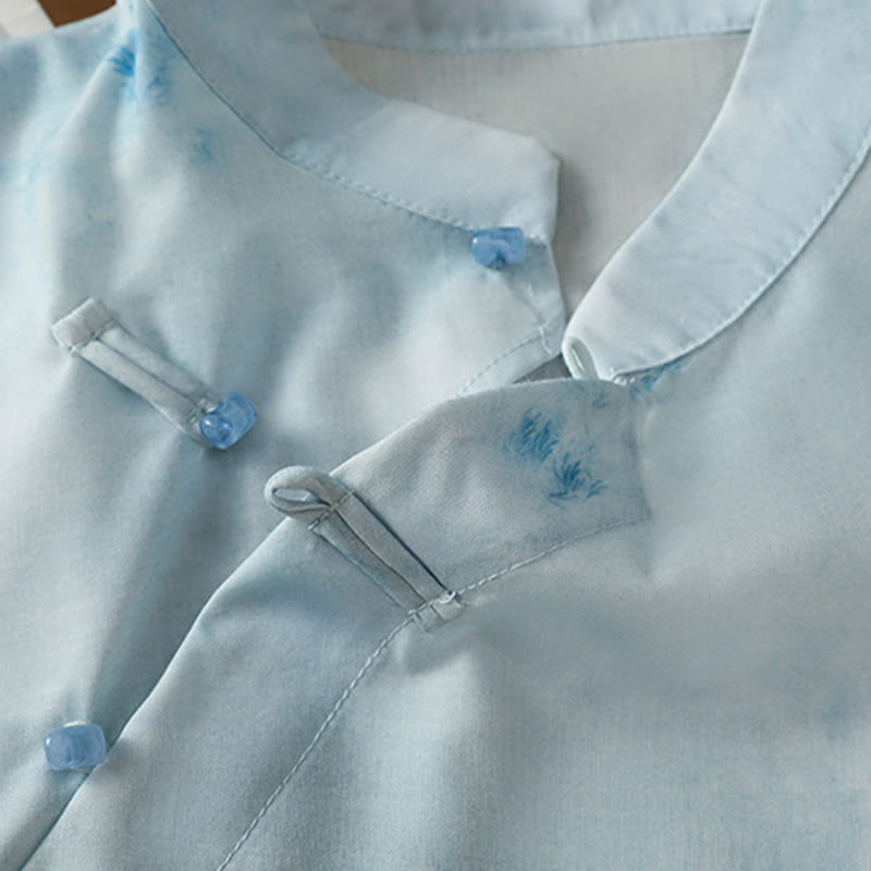 Buddha Stones Light Blue Frog-Button Sleeveless Women's Shirt - image 6