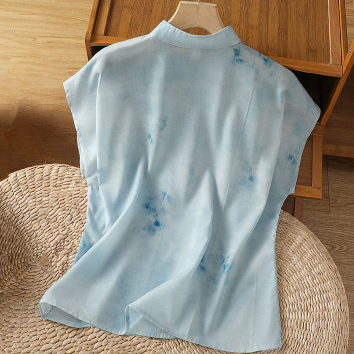 Buddha Stones Light Blue Frog-Button Sleeveless Women's Shirt - image 1